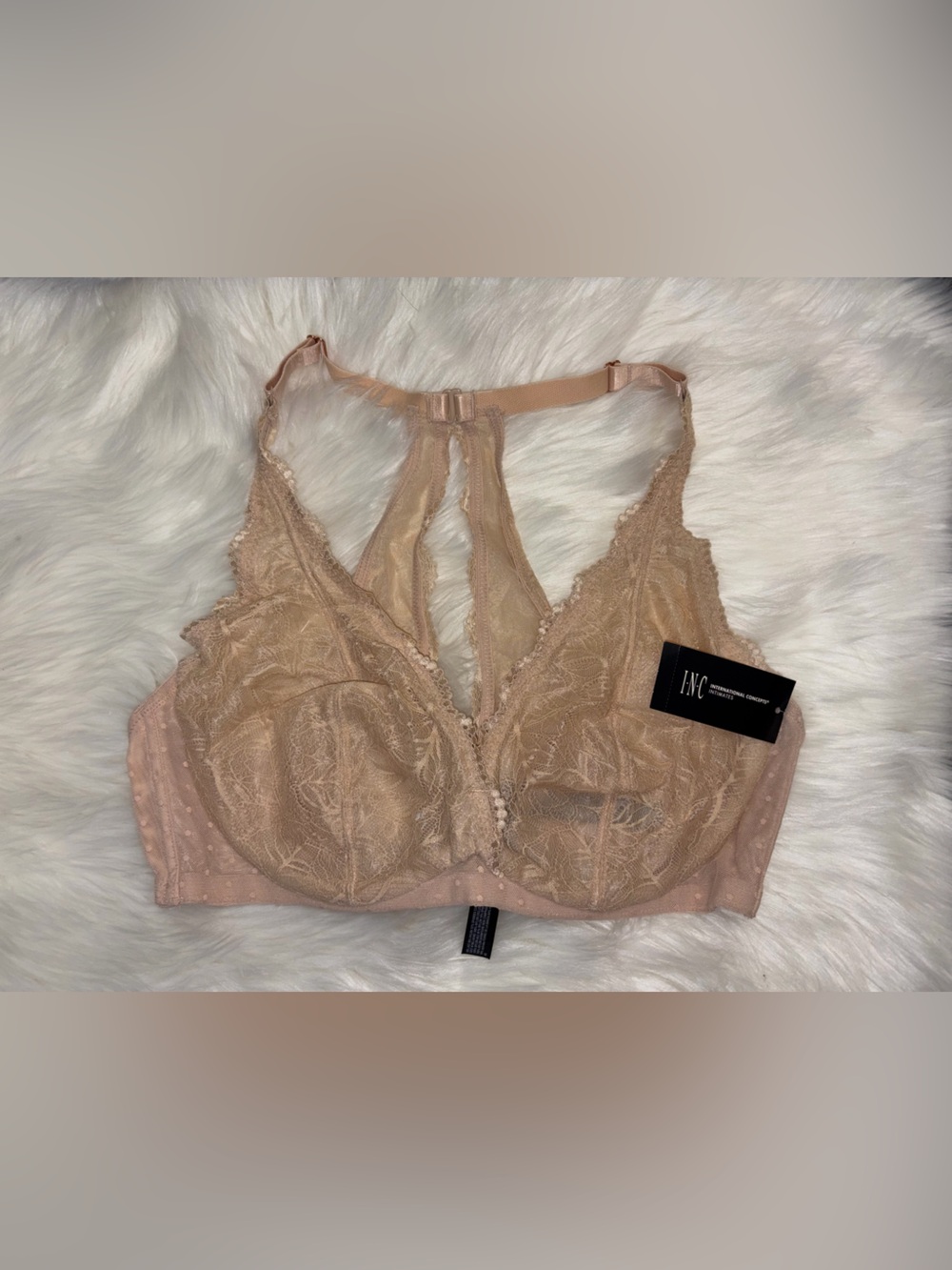 INC International Concepts Nude Lace Bralette with Racerback Detail